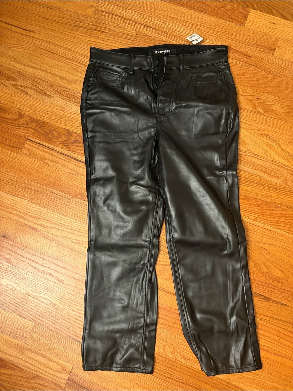 Size 8S Express Black Faux Leather Slim Straight Jeans NWT